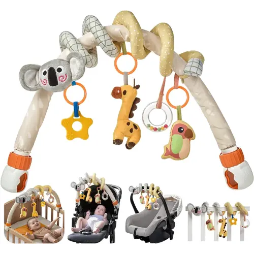 TUMAMA 2 in 1 Spiral Car Seat Toys Arch Stroller Toy Baby Hanging Toys with Clip Adjustable Detachable Sensory Travel Crib Bouncer Bassinet Activity Toys for Babies 0 3 6 9 12 24 Months