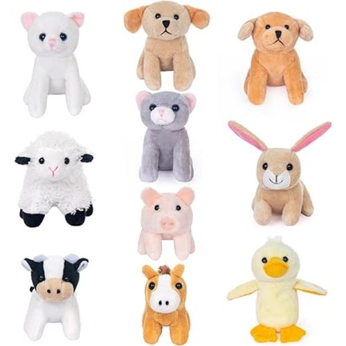 My OLi 10 Pack Plush Farm Animals Toys Stuffed Animals Bundle 3.5 Inch Cute Small Stuffed Animal Bulk Plush Toys for Kids, Plush Cat Dog Duck Rabbit Pig Sheep Cow Horse