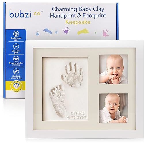 Bubzi Co Baby Footprint Kit, Baby Foot and Hand Print Kit, Baby Keepsake Frame, Nursery Pictures Frames, Hand Print Mold Kit, New Mom Gifts, Baby Newborn Essentials Must Haves, Baby Shower Gifts