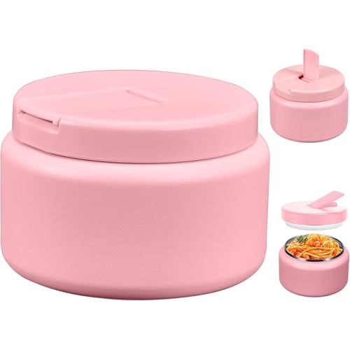 13.5oz Kids Thermos for Hot Food, Insulated Vacuum Food Jar with Buckle Lid, Stainless Steel Wide Mouth Leak Proof Insulated Lunch Container for School Picnic Travel,Pink