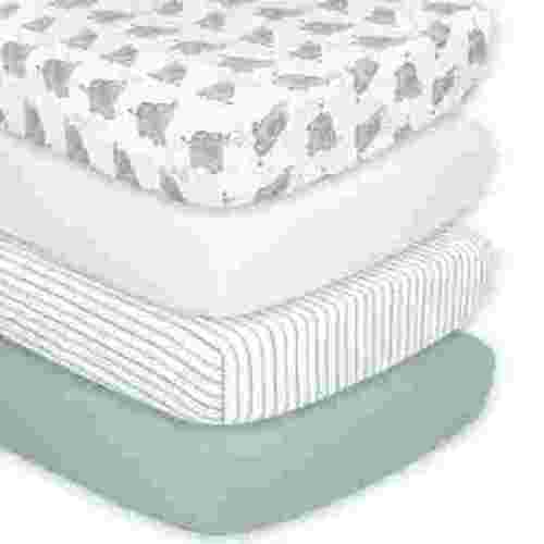 The Peanutshell Fitted Crib Sheets for Baby Boys or Baby Girls, 4 Pack Set, Grey and White Elephant, Microfiber