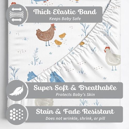 Baby Bassinet Sheets for Boy, Girl (Farm Animals) 2-Pack - Fitted Bedside Bassinet Sheets - Buttery Soft Cotton Blend for Standard Bassinet Mattress Pad - Compatible with Halo Bassinest