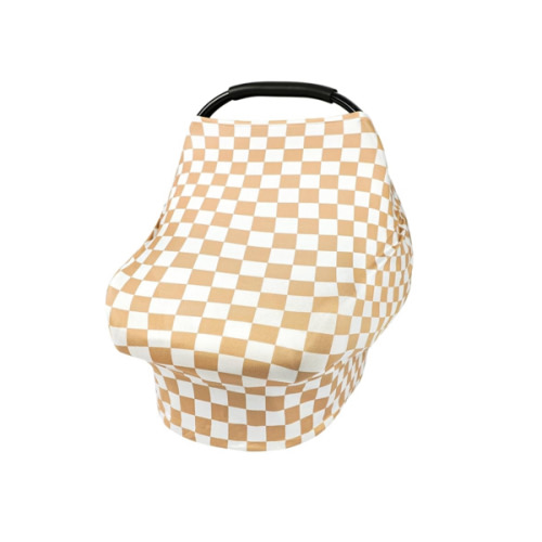 TANOFAR Car Seat Cover for Baby, Multi-Use Cover Carseat Canopy, High Stretchy & Breathable Infant Carseat Cover, Shower Gifts for Unisex Boys and Girls (Light Brown Checkerboard)