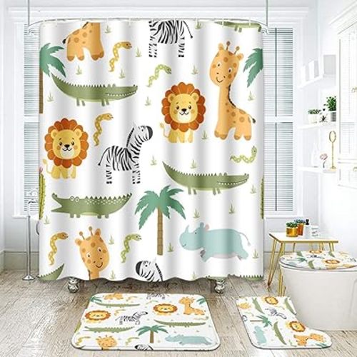 ArtSocket Animal Bathroom Set with Shower Curtain and Rugs Accessories