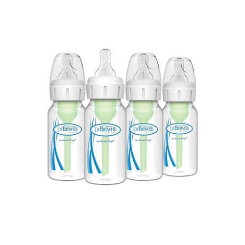 Dr. Brown's Natural Flow Anti-Colic Options+ Narrow Baby Bottle, 4 oz/120 mL, with Level 1 Slow Flow Nipple, 0m+, 4 Bottles
