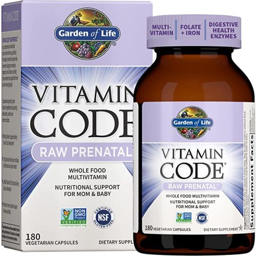 Garden of Life Prenatal Multivitamin for Women with Iron, Folate & Vitamin C and D3 for Neural Development & Probiotics for Immune Support – Vitamin Code – Non-GMO, Gluten-Free, Kosher, 60 Day Supply - 180 Count (Pack of 1)