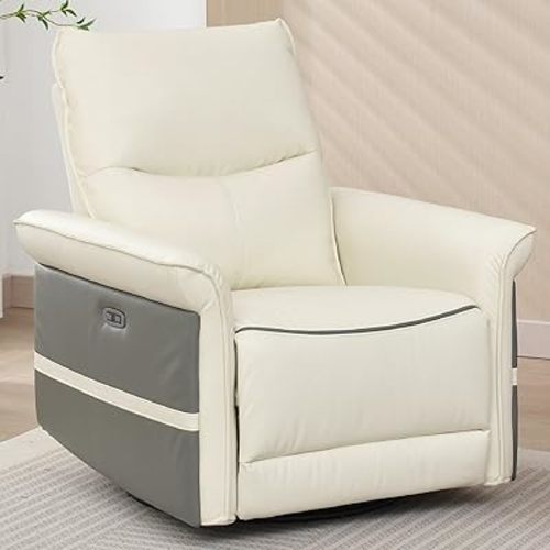 Electric Swivel Rocker Recliner Chair, Power Faux Leather Glider Rocking Recliners for Adults, 270° Swivel Nursery Reclining Sofa with USB Charging Port