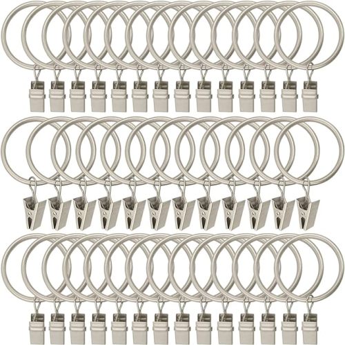 40 Pack Metal Curtain Rings with Clips, Drapery Clips Hooks, Decorative Curtain Rod Clips 1.5 in Interior Diameter, Matte Silver