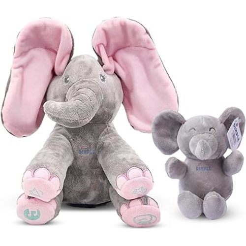 Dimple Stuffed Animal Set - Kaia Interactive Musical Peek-A-Boo Elephant Plush & Soft Baby Elephant - Easter Basket Stuffers for Kids - Baby Easter Gifts for Kids, Girls, Boys - Ages 0 & Up