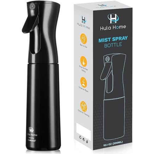 Hula Home Spray Bottle for Hair (10.1oz/300ml) - Powered by Flairosol® Spray Technology - Continuous Ultra Fine Mist Sprayer – For Hairstyling, Cleaning, Salons, Plants, Essential Oil & More - Black