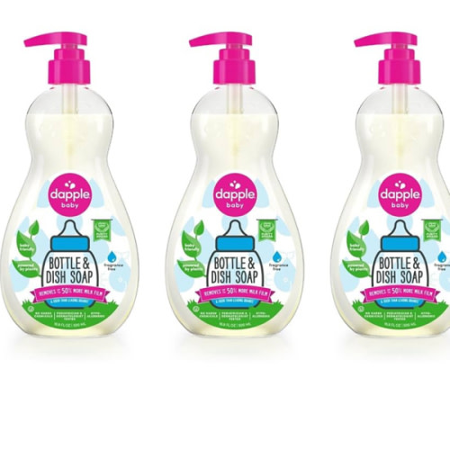 Dapple Baby Bottle Soap, Hypoallergenic Dish Soap for Baby Bottles, Powered by Plants, 1 Pump Included, Packaging May Vary, Fragrance Free, 16.9 Fl Oz (Pack of 3)