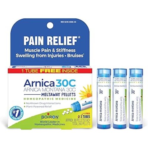 Boiron Arnica Montana 30C Homeopathic Medicine for Relief from Muscle Pain, Muscle Stiffness, Swelling from Injury, and Discoloration from Bruises - 3 Count (240 Pellets)