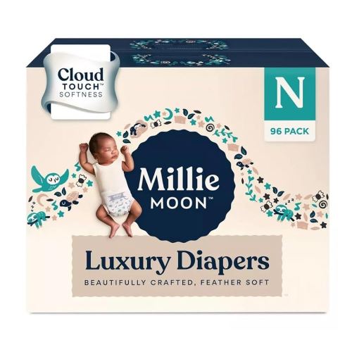 Millie~Moon Luxury Diapers ~ Newborn ~ (Size ~ N ~ 96 Count).