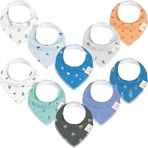 KeaBabies 10-Pack Organic Baby Bandana Bibs for Drooling and Teething - Super Absorbent Triangle Baby Bandana Drool Bibs for Girls, Boys, 100% Cotton Extra Soft for Infant 0-36 Months (Cosmo)