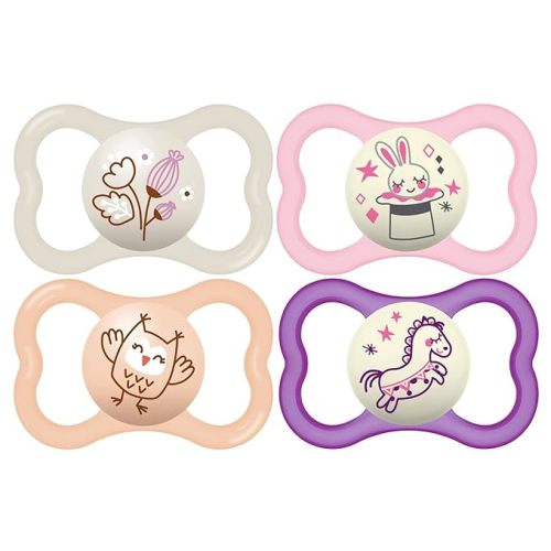MAM Air Night & Day Baby Pacifier, for Sensitive Skin, Glows in The Dark, 6-16 Months, Girl, 4 Count