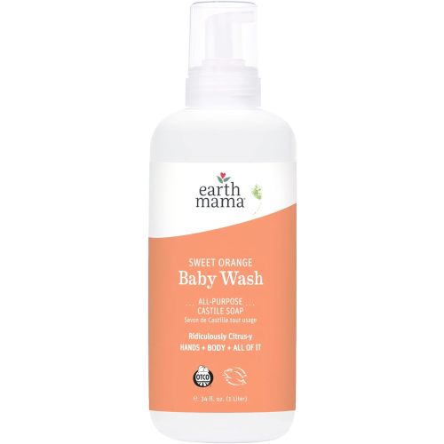 Earth Mama Sweet Orange Baby Wash Liquid Foaming Hand Soap Refill, Organic All Purpose Body Wash for Sensitive Skin, Castile Soap with Coconut Oil, Shea Butter, Calendula, & Aloe, 34 fl oz
