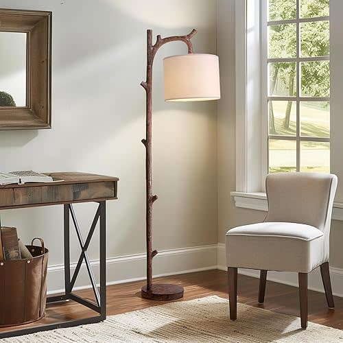 OYEARS Retro Farmhouse Floor Lamp for Living Room Rustic Standing Lamps Tree Trunk Deco Modern Country Vintage Wood Floor Lamp(Brown)
