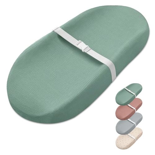 Blissful Diary Muslin Baby Changing Pad with Waterproof Lining Foam, Diaper Changing Table Pad with Cover for Dressers (Roman Green, Avocado)