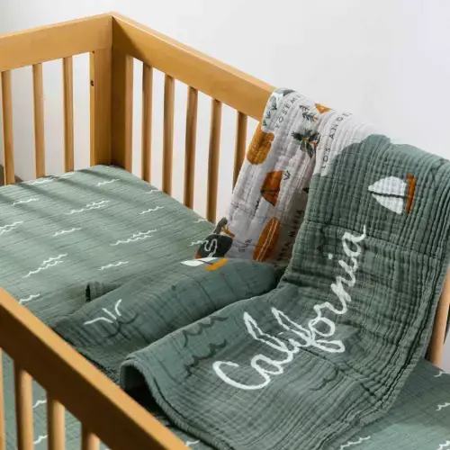 Babyletto Crib Sheet in Muslin Cotton - "Ocean Waves"