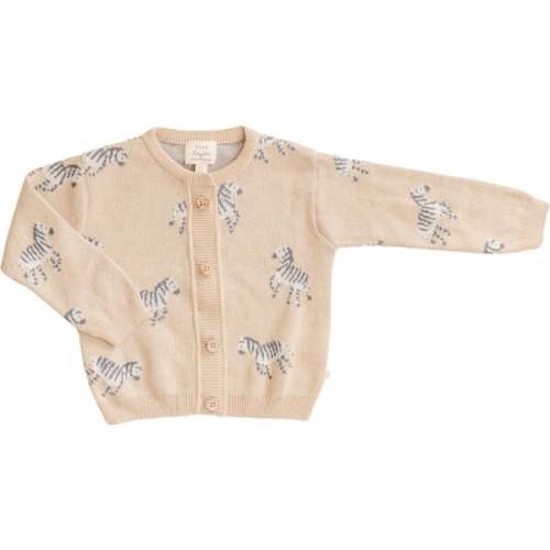 Organic Cotton Knit Jacquard Cardigan in Zebra, Mushroom - Dear Hayden | Maisonette