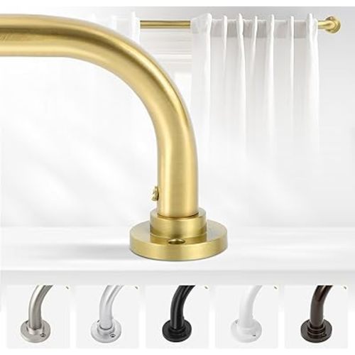 Gold Wrap Around Curtain Rods 28 to 48 Inch:Blackout Heavy duty Adjustable Window Curtain Rod for Bedroom,Industrial Darkening Curved French Metal Single Drapery Rods Easy Install,Brushed Gold