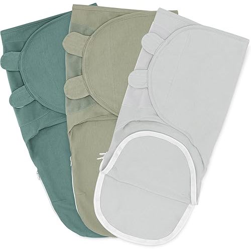 Comfy Cubs Easy Swaddle Blanket, 3 Pack - 100% Cotton Newborn Wrap, Small for 0-3 Months Infants, with Zipper Closure, Breathable and Durable Sleep Sack for Babies - Stone, Sage, Azul