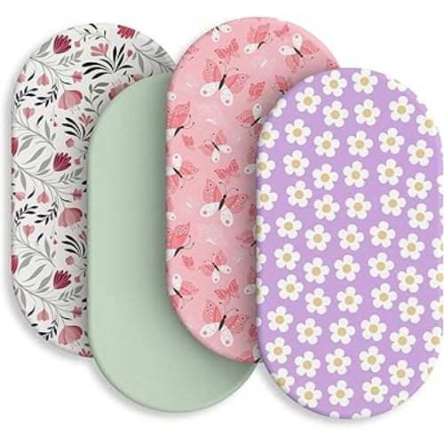 Baby Bassinet Sheets for Baby Boy Girls,4-Pack Fitted Bassinet Sheets Set Compatible with Halo Bassinest Swivel Sleeper,Baby Delight,Angelbliss,32"X16" (Plant World)