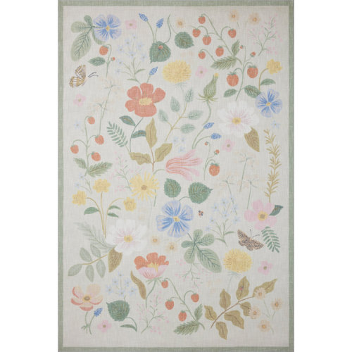 Rifle Paper Co.x Loloi Cotswolds Strawberry Fields Ivory Rug