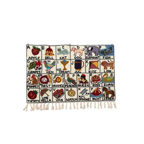 Handwoven Wool Alphabet Tapestry | ABC Wall Hanging for Kids | Ethical Nursery Decor| D is for Dog Landscape