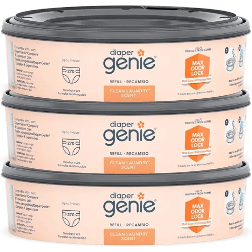 Diaper Genie Bags Refills 270 Count (Pack of 3) Clean Laundry Scent | Diaper Pail Refills with Max Odor Lock | Holds up to 810 Newborn Diapers