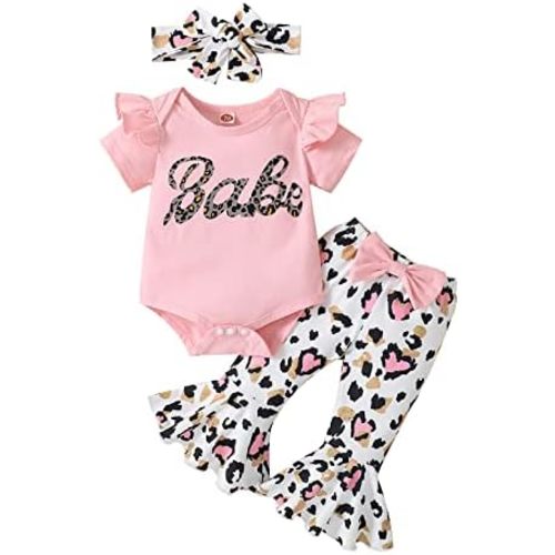 Baby Girls 0-18 Months Romper and Flared Pants Outfit