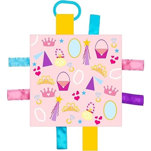 Baby Jack & Co 8x8” Princess Lovey Tag Toys for Babies - Baby Crinkle Toys - Crinkle Toys for Baby - Soft & Safe - Learn Shapes & Colors - Ideal Baby Toy & Baby Gift - BPA Free w/Stroller Clip