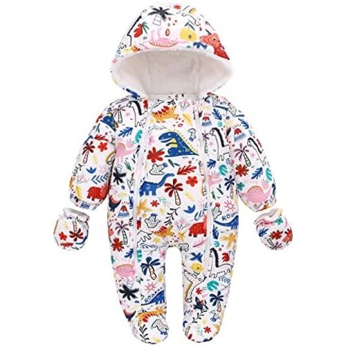 famuka Warm Baby Winter Clothes Hooded Snowsuit Outerwear Onesie with Gloves