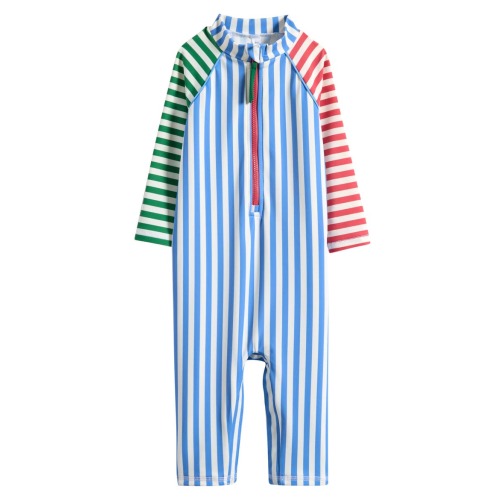 Colorblock Stripe Long Sleeve One-Piece Rashguard Swimsuit