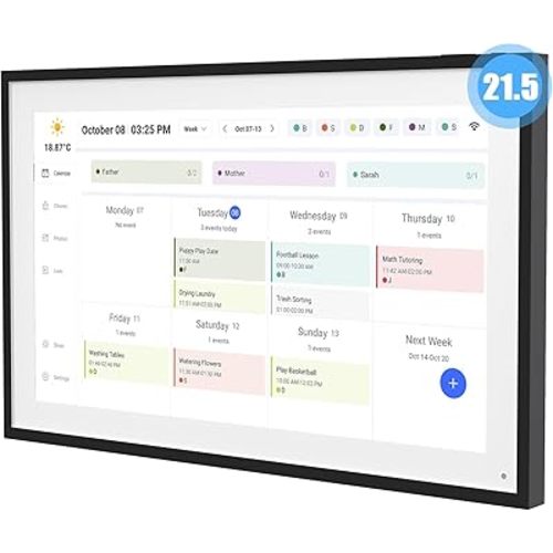 Calender 21.5" HD Digital Calender, Chore Chart,Smart Touchscreen Interactive Display for Family Schedules -Built-in Digital Picture Frame Function(21.5" Black)