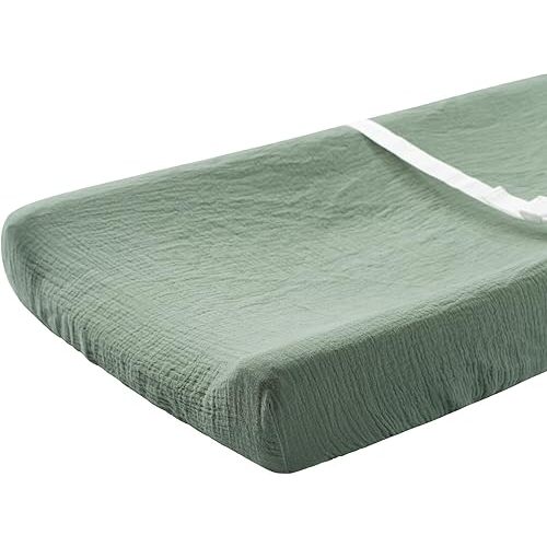 Meracorallo Muslin Changing Pad Cover, 100% Cotton Soft and Comfortable Floral Changing Table Cover for Baby Boys and Girls, Roman Green