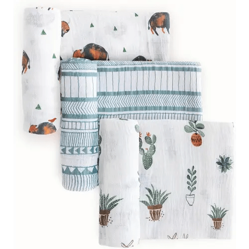 Little Unicorn – Bison Cotton Muslin Swaddle Blanket Set | Set of 3 | 100% Cotton | Super Soft | Newborns and Infants | Large 47” x 47” | Machine Washable
