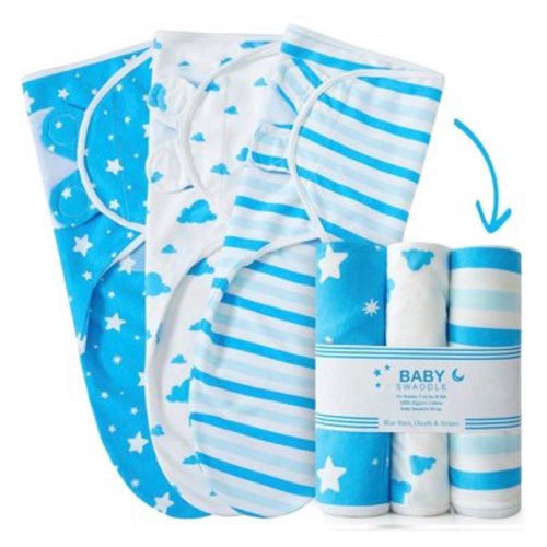 Moonlight20015 Organic Cotton Baby Swaddle 3Pack,0-3Months Newborn infant Unisex Blue Cloudy