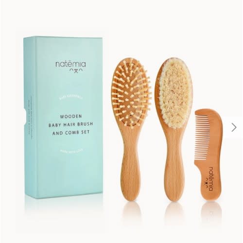 3-Piece Wooden Baby Hair Brush Set by Natemia