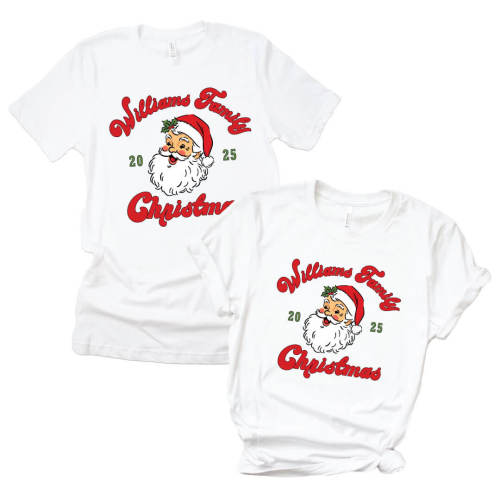Santa Family Christmas Personalized Adult Graphic Tee | White