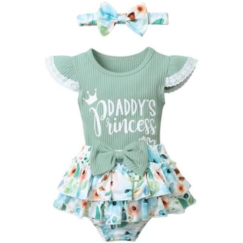 Newborn Girl Clothes Daddy's Princess Romper Floral Bowtie Shorts Headband 3PCS Baby Girl Outfits