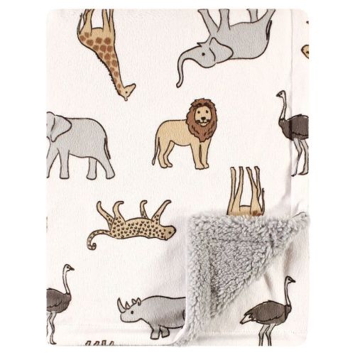 Hudson Baby Unisex Baby Plush Blanket With Faux Shearling Back, Modern Neutral Safari, One Size