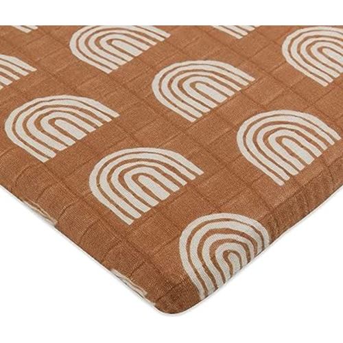 Babyletto 100% Organic Cotton All-Stages Bassinet Sheet, GOTS-Certified, Fitted 360°, Ultra-Soft and Breathable Muslin - Terracota Rainbow