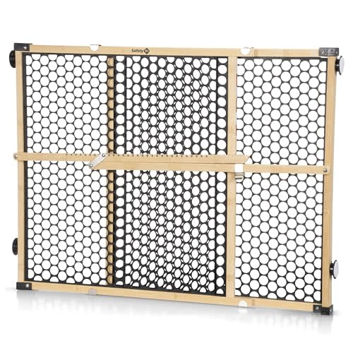Safety 1st Bamboo Baby Gate for Doorways, No Drill Gate with Door, Dog Gates, Fits 28"-42", 24" High, Bamboo and Black