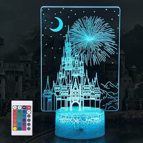 Uyeyuy Creative 3D Illusion lamp Castle Night Light with Remote & Smart Touch 7 Colors + 16 Colors Changing Dimmable Castle Kids Night Light 2-12 Year Old Boy or Girl Christmas Brithday Gifts