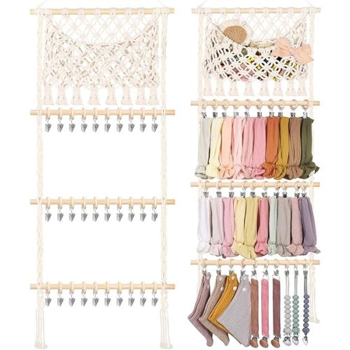 POVETIRE Headband Holder Hair Bow Organizer for Girls,Macrame Bow Holder Hair Accessories Organizer Storage Large Capacity Wall Hanging for Toddler Girl Nursery Room Decor