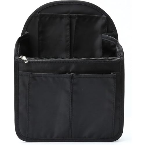 Surblue Backpack Organizer Insert Liner Hanging Travel Rucksack Purse and Handbag Insert Pocket, High-capacity Divider Foldable Nylon Shoulder Bag Organizer for Men and Women, (Black, M)