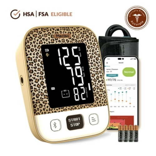 Meraw Cedar Arm Blood Pressure Monitor, Bluetooth App, Automatic Cuff 8.7-16.5", Brown