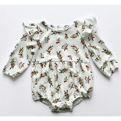 RHODES BUBBLE ROMPER - CREAM HOLIDAY SPRIGS | 6-9M