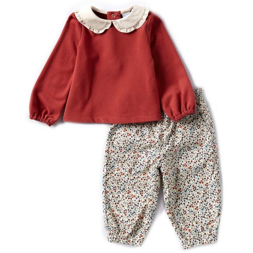 Edgehill Collection Baby Girls 12-24 Months Long Sleeve Peter Pan Collar Floral Pant Set